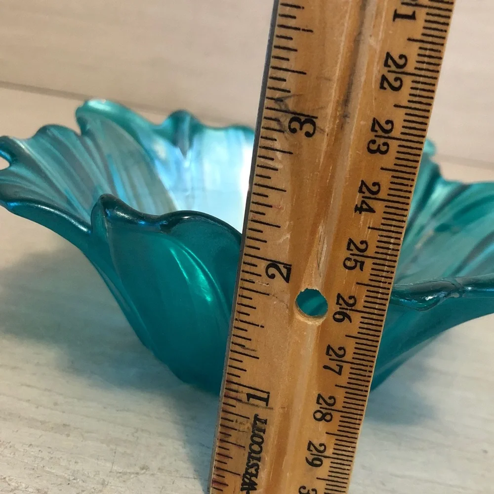 Akcam Turkish Bluish Green Carnival Glass Flower Bowl